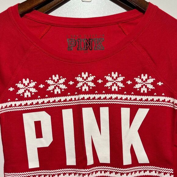 PINK Victoria's Secret Red White Holiday Long Sleeve 2 Pc Pajama Set Small XS - Picture 5 of 11